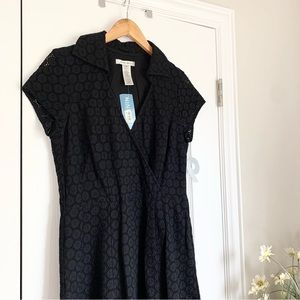 NWT Nine West Happy Hour Black Crochet Cap Sleeve V-neck Dress